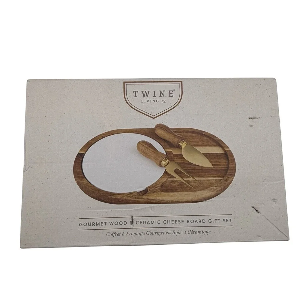 Twine Living Co Gourmet Wood & Ceramic Cheese Board Gift Set –‎ New